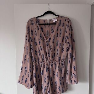 Buddy Love Feather Print Romper in Pink and Blue